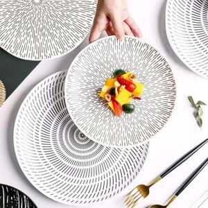 Modern Boho Ceramic Plate Set – 4pcs, Handcrafted Look, 2 Large + 2 Medium